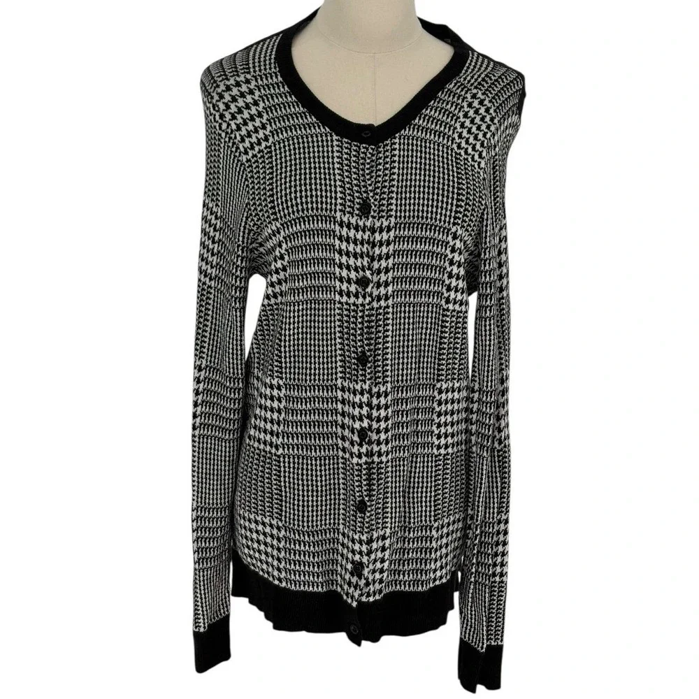 The‎ Limited Womens Houndstooth Button Down Cardigan Sweater Black White Large